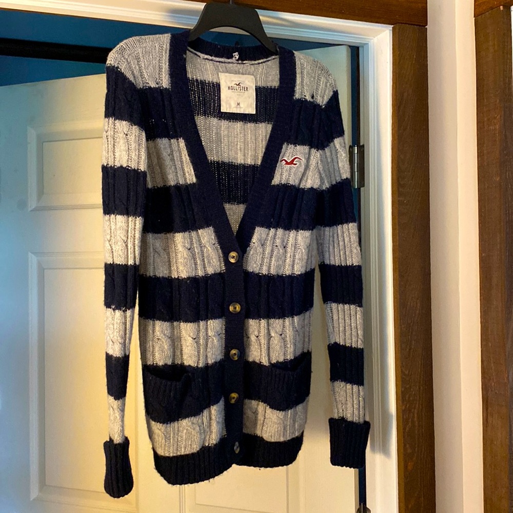 Hollister Gray and Navy Cardigan, Size Medium